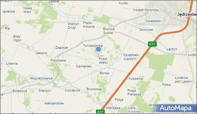 mapa Potok Wielki, Potok Wielki gmina Jędrzejów na mapie Targeo